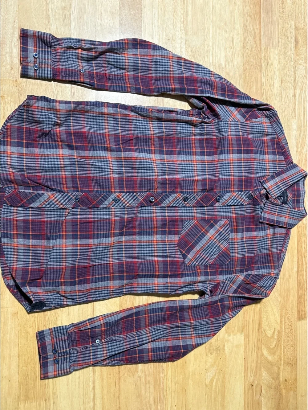Banana Republic Men’s Small Plaid Button Down Shirt Red Blue Orange Long Sleeve